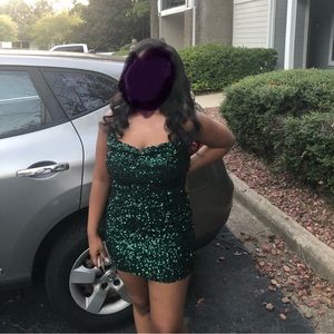 Hunter green sequins party dress